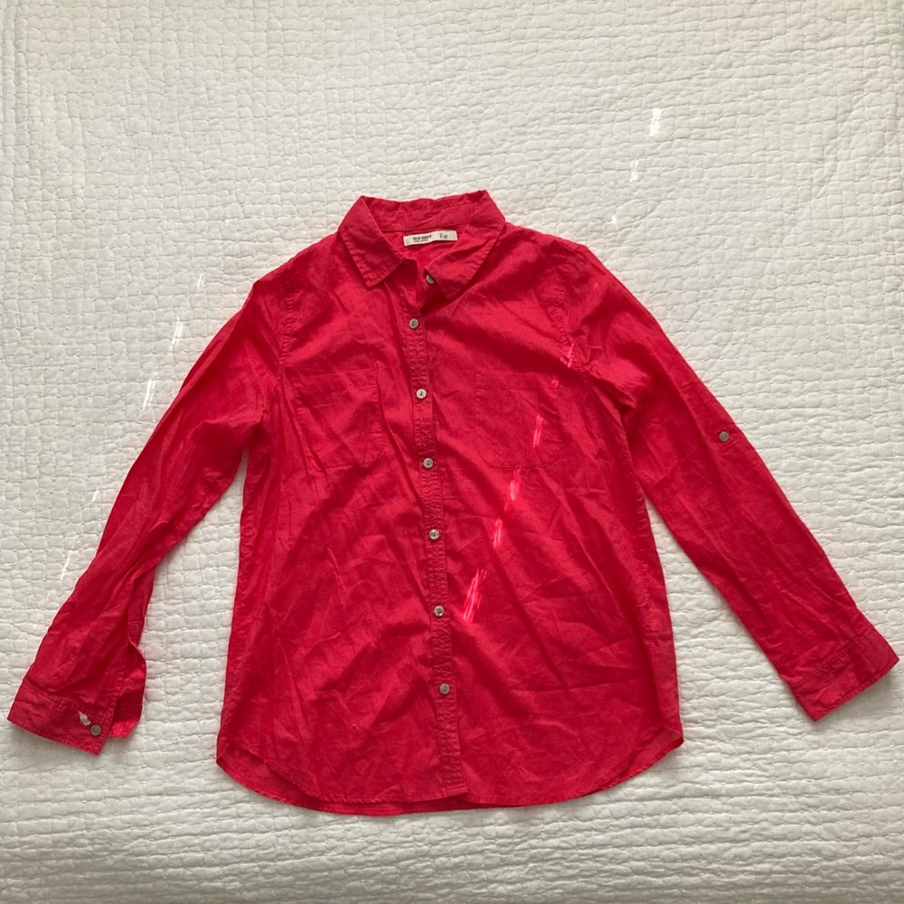 Old Navy, Women’s button down, collard shirt, Red, Medium (stain on sleeve)